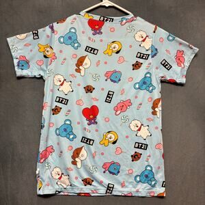 BT21 K-Pop Cartoon Print T-Shirt Blue Pastel Short Sleeve XS Y2K Kawaii Harahuku